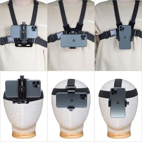 Mobile Phone Chest Strap Mount Harness and Head Strap Holder Kit for VLOG/POV Phone Holder Compatible with iPhone, Samsung, Google and GoPro, AKAS...