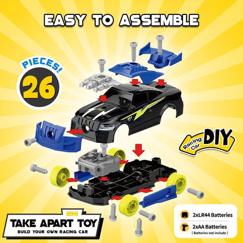 GILOBABY 26 Pieces Take Apart Toys for Boys, Racing Car with Electric Drill, Sounds & Lights, Building Stem Toys for Kids, Gifts for 3 4 5 Year Ol...