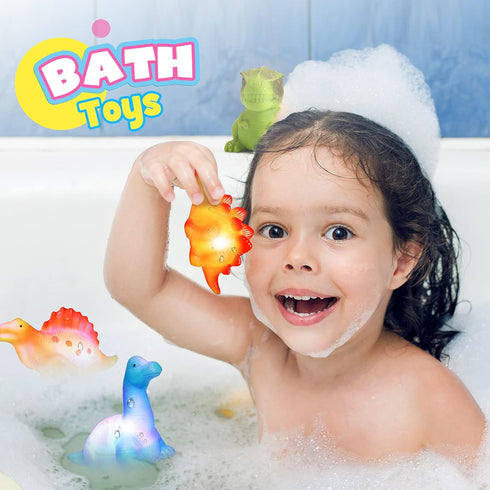 Baby Bath Toys for Toddlers 1-5, 6 Packs Light Up Floating Dinosaur Toys for Kids 1-5 Year Olds Boys Girls Birthday for Babies Age 1-5 Sensory Toy...