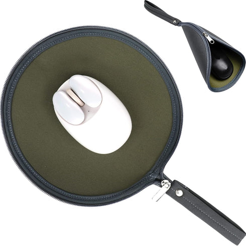 OLizee® 2 in 1 Convertible Round Travel Mouse Pad Mouse Zipper Pouch Wireless Mouse Storage Case Flat Mouse Mat Mouse Travel Bag for Outdoor Busin...