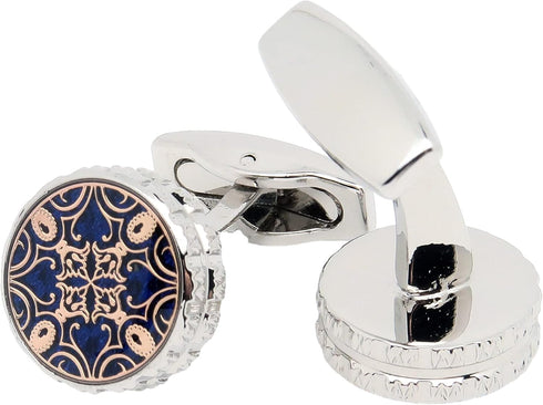 Novelty Floral Pattern Design Cufflinks for Men Round Silver Men's Cuff Link Set for Wedding Shirt Party Business Birthday Anniversary Dress...
