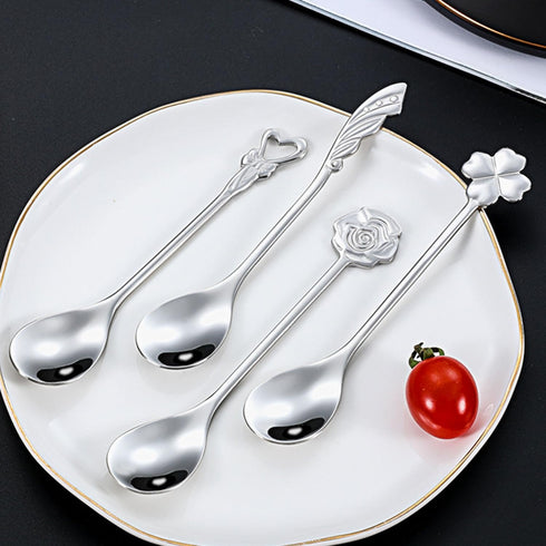 Stainless Steel Coffee Dessert Spoon, Cute Demitasse Spoon for Stirring, Creative Flower Sugar Spoon, 4 Pieces...