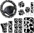 10 Pieces Cow Car Steering Wheel Cover Center Console Armrest Pad Headrest Seat Belt Cover Handbrake Cover Keychain Coaster Full Set Car SUV(Cow)...