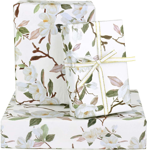 50Sheets 28×20 Inches White Magnolia Flowers Tissue Paper for Gift Wrapping Magnolia Blossom Printed Tissue Paper for Spring Holidays Bridal Showe...