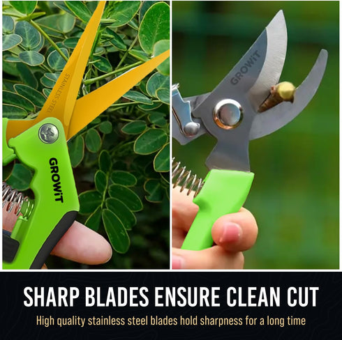 Pruning Shears & Gardening Scissors Set - 7"" Titanium Coated Sharp Garden Clippers, Stainless Steel Garden Shears for Plant - Garden Pruners, Flo...