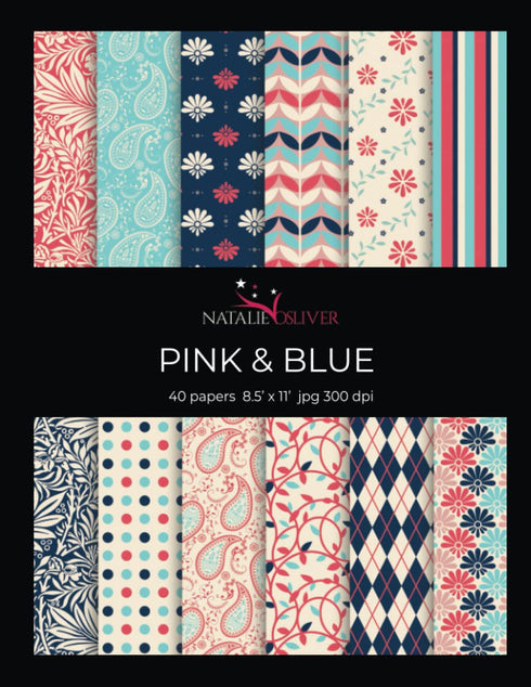 Pink & Blue: Scrapbooking, Design and Craft Paper, 40 sheets, 12 designs, size 8.5 "x 11", from Natalie Osliver...