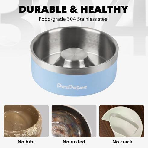 PetPrime Stainless Steel Slow Feeder Dog Bowls Non Slip Spill Proof Metal Slow Eating Dringking Weighted Bowl Cats Pet Food Water Dish Feeding for...