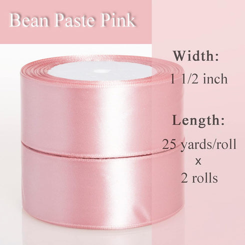 ATRBB 1 1/2 Inch Bean Paste Pink Satin Ribbon, 50 Yards Solid Fabric Ribbon for Gift Wrapping, Bouquets, Wedding and Home Decor, 25 Yards/roll x 2...