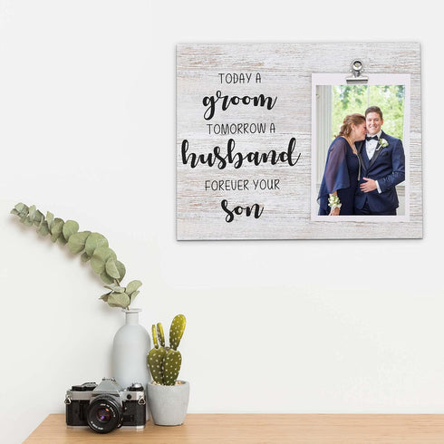 Mother of the Groom Gifts, Wood Picture Frame Holds 4 X 6 Photo, Father of The Groom Gift, Wedding Gift for Parents from Groom, Today a Groom, Tom...