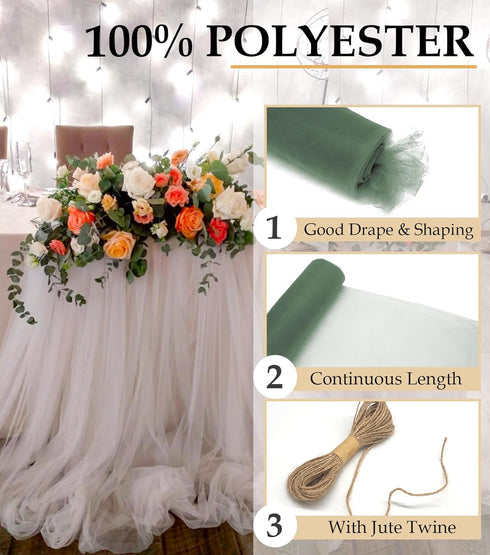 Sage Green Tulle Fabric Roll, 54" x 40 Yards (120FT) Tulle for Wedding Decoration DIY Tutu Party Backdrop Baby Shower Table Skirts Gift Wrapping...