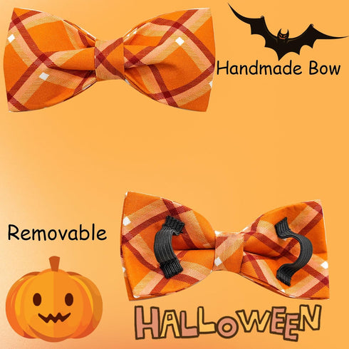 Fall Dog Collar, Pet Collar Dog Bow Orange Plaid Dog Collar Girl Boy Holiday Pet Dog Collar Gift Bow Dog Collar Cute Soft Puppy Collar for Large D...