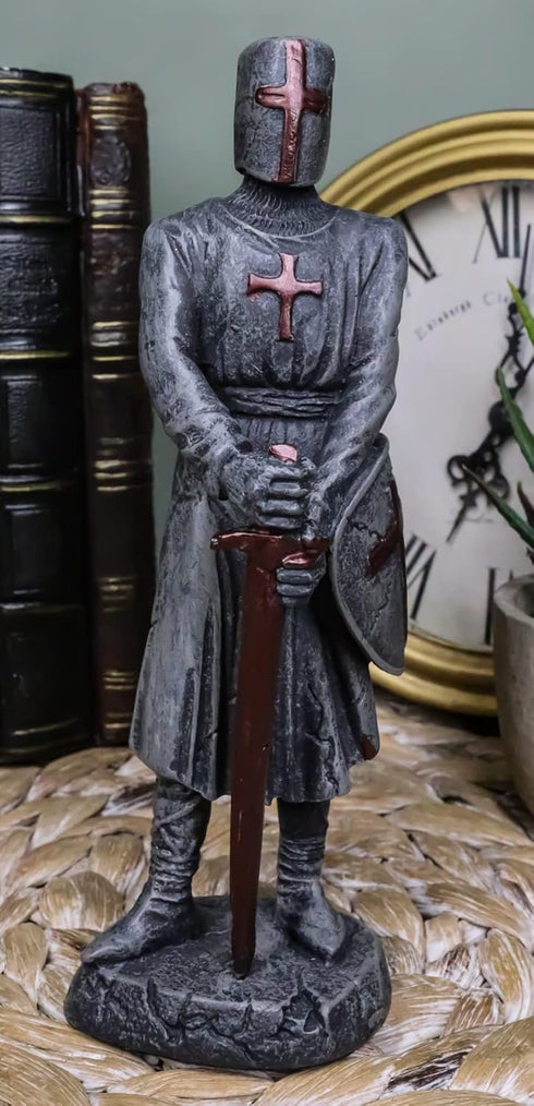 Ebros Holy Roman Empire Templar Crusader Knight with Sword and Shield Statue 6" Tall Suit of Armor Swordsman Standing On Guard Medieval Age of Kin...