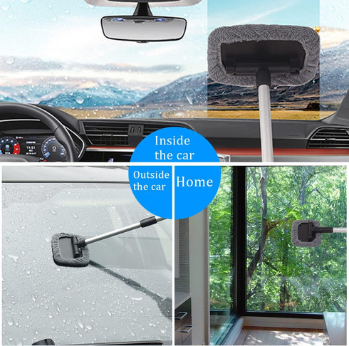 Car Glass Cleaner Wiper,Car Windshield Cleaning Tool, Microfiber Car Window Cleaner with Extendable Handle,Auto Glass Wiper Kit(Green Square)...