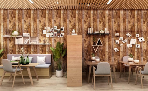 Yun-aeon Brown Wood Peel and Stick Wallpaper 17.3" X 120"Coffee Brown PVC Self Adhesive Wood Wall Peel and Stick Paper for Wall Covering Furniture...