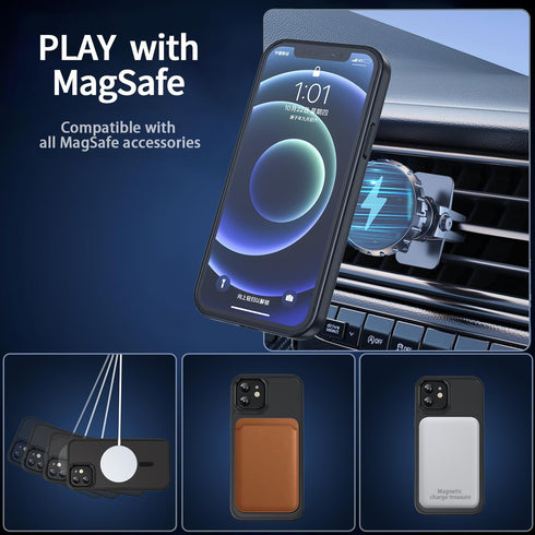 5 in 1 Case for iPhone 12 Pro 6.1-Inch with Tempered Glass Screen Protector and Camera Lens Protector, Equiped with Auto Installation Tool Non-Yel...