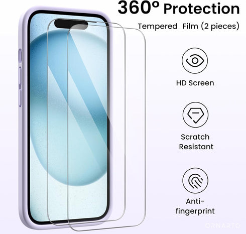 ORNARTO Compatible with iPhone 15 Case Shockproof with Screen Protectors, Waterproof Liquid Silicone Rubber Full Cover Protective Case for iPhone ...
