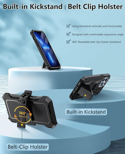 FNTCASE for iPhone 13 Pro-Max Case: Military Grade Shockproof Full Protective Rugged Cell Phone Cover with Kickstand & Belt-Clip Holster, Drop Pro...
