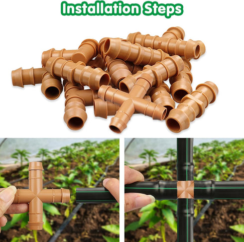 12-Pack Drip Irrigation Barbed Cross Connectors, 1/2 Inch Drip Line 4 Way Couplings for 1/2" Drip Irrigation Tubing, Barbed 4-Way Connectors for D...