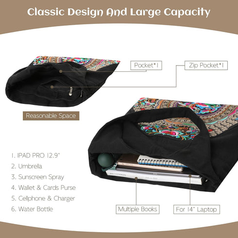 MAZEXY Tote Handbags for Women Large Embroidered Canvas Shoulder Bag Daily Bag...