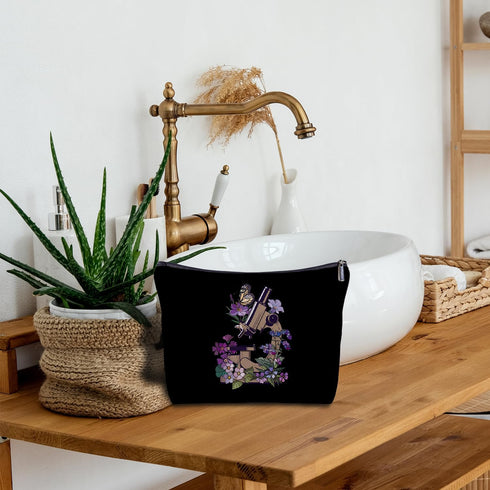 Floral Microscope Canvas Makeup Bag - Microbiology Science Teacher Gift, Science Chemistry Teacher Student Gifts, Science Women's Zippered Bag...