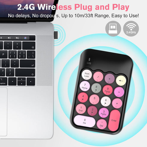 PINKCAT Wireless Number Pad, Cute 18 Keys Numeric Keypad with 2.4G Mini USB Receiver, Portable Silent Number Numpad Financial Accounting for Lapto...