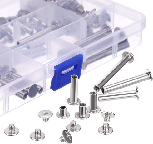 Pangda 80 Sets Chicago Screw Leather Rivets Assorted Kit Chicago Binding Screws 5 Sizes Metal Round Cross Head Stud Screw Post Nail Rivet Button f...