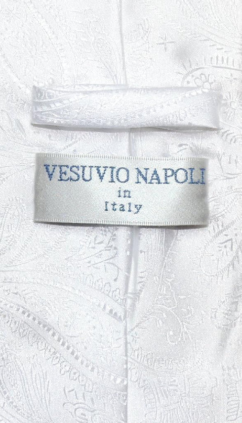 Vesuvio Napoli NeckTie WHITE Color Paisley Design Men's Neck Tie...