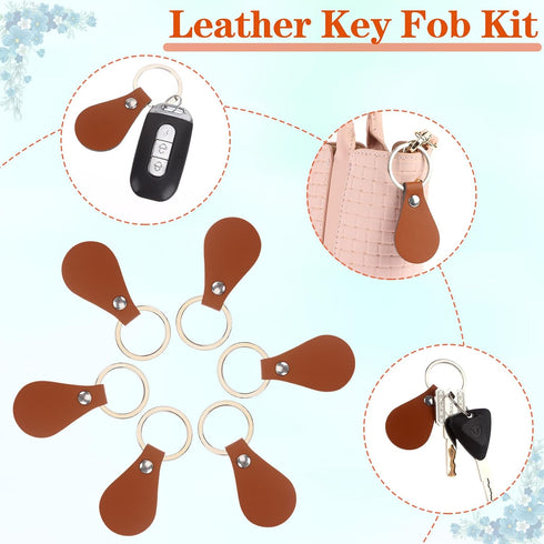 kekafu 50Pcs DIY Leather Keychains Brown Blank Key Fob Rivets PU Leather Keychain for Car Key Home Door Key Small Decoration Homemade Gift (Brown)...