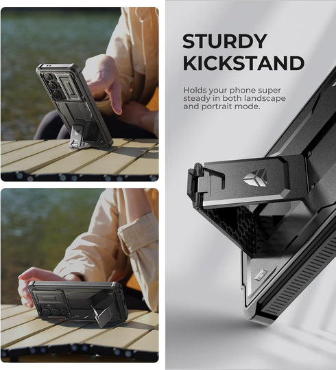 Dexnor for Samsung Galaxy S24 Ultra Case with Built-in Slide Camera Cover & Screen Protector & Kickstand, Shockproof Rugged Case Full-Body Bumper ...