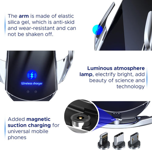 Wireless Car Mount Charger - Fast Wireless Car Charger Phone Case for iPhone, Android, and Qi-Enabled Devices - Auto Clamping & Rotating Car Phone...