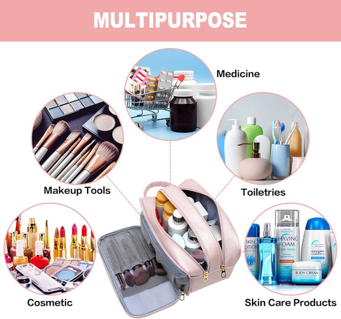 Travel-Accessories Makeup Bag for Women,Water Resistant Toiletry-Bag-For-Travel-Essentials,Dorm Room Essentials,Eco Leather Cosmetic Bag for Full ...
