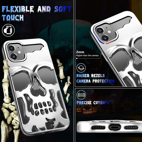 for iPhone 12 Phone Case for Men Women, Cool Skull Skeleton Funny Gothic Hollow Phone case for Apple 12 Cute Hollowed Plated Shockproof Cover for ...