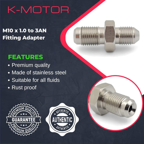 M10x1.0 to 3AN Fitting - Male Adapter For Brake Clutch Fuel and Oil (M10-AN3)...
