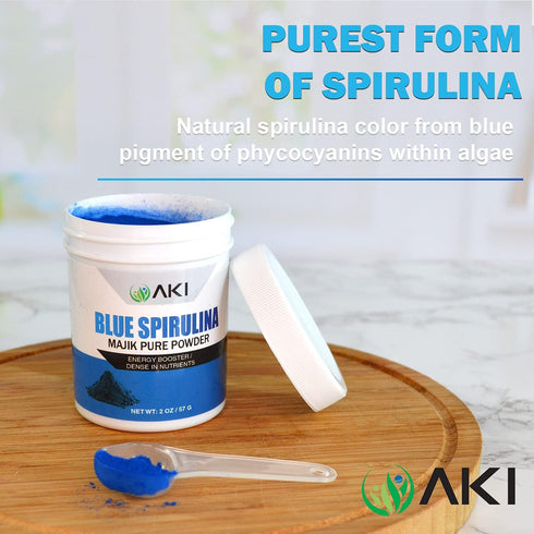 AKI Blue Spirulina Powder Pack- Loaded with Antioxidants | Vegan & Authnetic Food Coloring - Ideal for Making Smoothies, Ice Cream, Yogurt or Past...