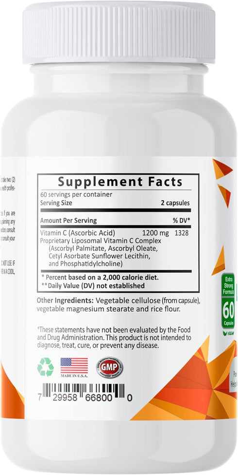 Pure Liposomal Vitamin C - 1200mg Immune System & Collagen health Booster, Anti Aging Skin Vitamins, Sodium Ascorbate, Sunflower Lecithin (120 Cap...