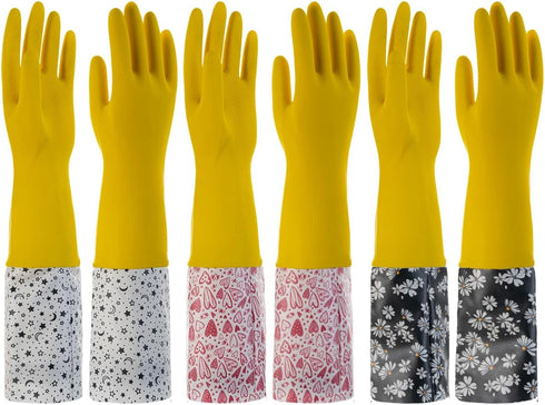 18.5inch Rubber Gloves Waterproof polyester Household Cleaning Gloves For DishWashing,Gardening,Painting(Large)...