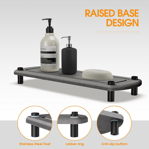 Instant Dry Bathroom Kitchen Sink Organizer, Diatomite Stone Drying Tray for Soap Dispenser, Sponge Brush and Toothbrush Cup, Countertop Fast Dryi...