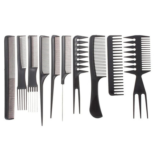 10Pcs Hairdressing Comb Set Hair Styling Pro Kit Professional Barber Salon Gift Black Colour Set - Portable Set Hair Care Style Accessory Comb for...