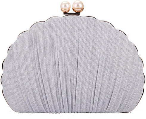Women Mini Pleated Seashell Evening Clutch Handbag Chain Strap Cross-body Bag...