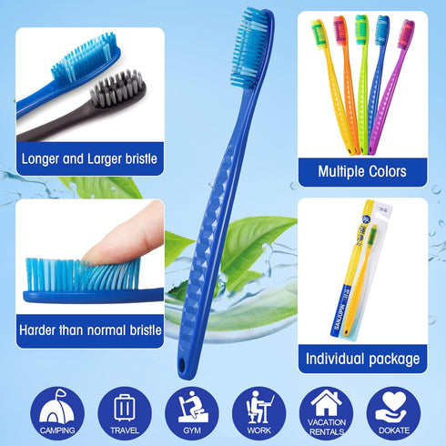 Baderke 10 Pack Extra Hard and Firm Bristle Toothbrush Large Head Toothbrush Hard Bristle Toothbrush Individual Wrapped Manual Toothbrush for Adul...