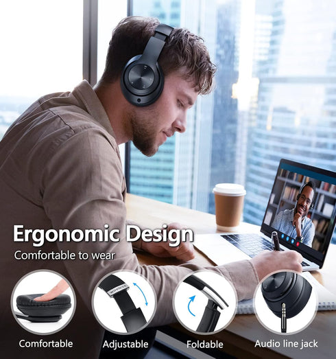 Bluetooth Headphones Over Ear, 60 Hours Playtime Foldable Headphones Wireless Bluetooth Hi-Fi Stereo Deep Bass with 6 EQ Modes, Adjustable Lightwe...