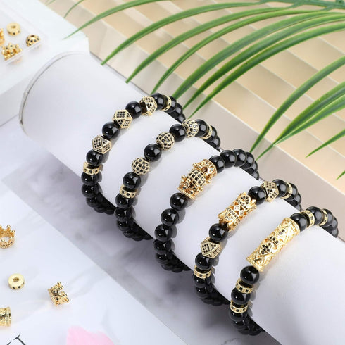 King Crown 40pc Round Zircon Rhinestone Beads Tube - Cubic Zirconia Diamond Cut Cube Spacer Beads for Jewelry Making Bracelet Connector DIY (Gold,...