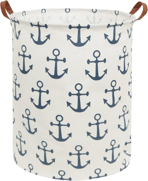 HIYAGON Canvas Storage Basket,Large Laundry Hamper with Handles-Collapsible Storage Bin for Kids Room,Nersury Hamper,Toy Storage 19.7×15.7 (Blue A...