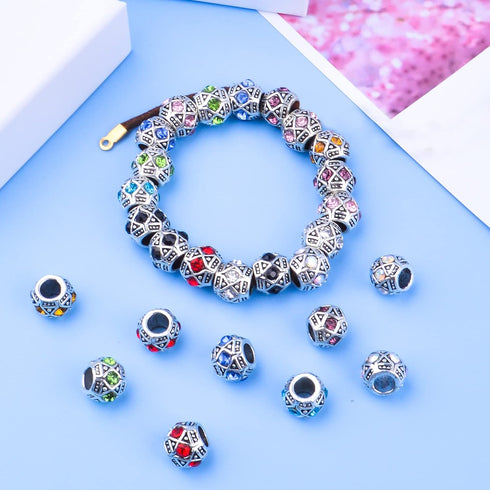 Rhinestone European Beads, 30pcs 10 Colors Large Hole Crystal Spacer Beads Loose Rondelle Charm Beads Crafts Supplies for DIY Snake Chain Bracelet...
