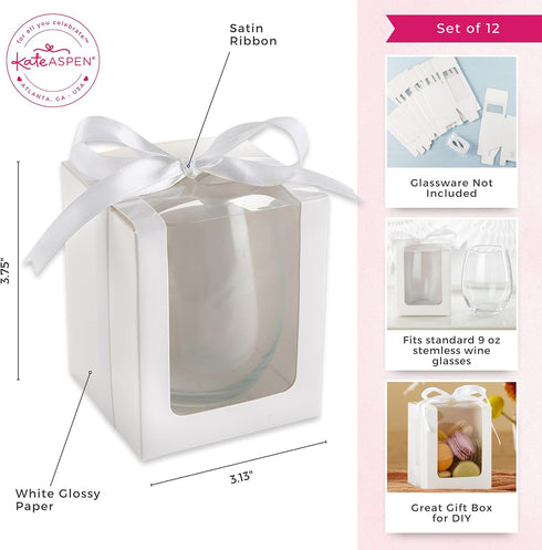 Kate Aspen Gift Boxes for Stemless Wine Glass, 9-Ounce, White, Set of 12...
