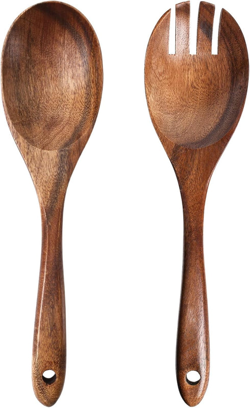 LOVEINUSA Salad Servers, 10.7in Wood Salad Tongs Salad Serving Set Salad Serving Tossing Utensils for Mixing, Tossing and Cooking...
