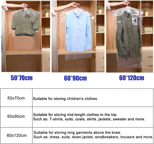10Pcs Plastic Garment Bags for Hanging Clothes, 35 Inch Clear Dry Cleaner Bags Dustproof Suit Storage Garment Cover for Closet Storage, Laundry, T...
