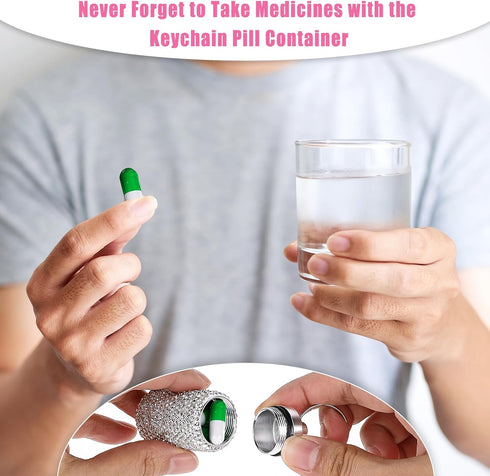 Pill Organizer Stainless Steel Waterproof Pill Holder Box Bling Small Medicine Case Dispenser Bottle Travel Portable Jewelry Ring Holder Keychain ...