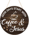 HMASYO Wood Coffee Signs, Good Days Start with Coffee & Jesus, Wood Farmhouse Wall Sign Bar Decor for Kitchen, Home, Office, Cafe Station Housewar...