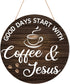 HMASYO Wood Coffee Signs, Good Days Start with Coffee & Jesus, Wood Farmhouse Wall Sign Bar Decor for Kitchen, Home, Office, Cafe Station Housewar...